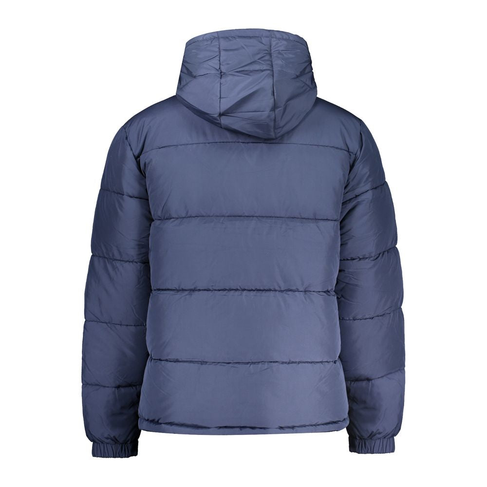 Fila Blue Polyester Jacket with hood, long sleeves, water repellent, showing back view with quilted design.