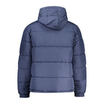Fila Blue Polyester Jacket with hood, long sleeves, water repellent, showing back view with quilted design.