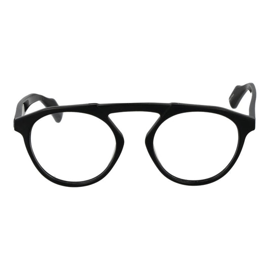 Yohji Yamamoto Black Men Glasses Frame with full-rim aviator style, plastic lenses, and black plastic frame, size 50-20-145.