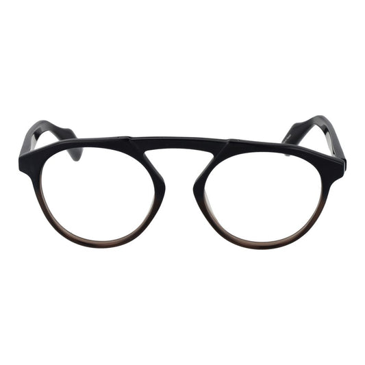 Yohji Yamamoto Black Men Glasses Frame in aviator style with full-rim design made of plastic, lens width 50mm, bridge 20mm, temples 145mm.