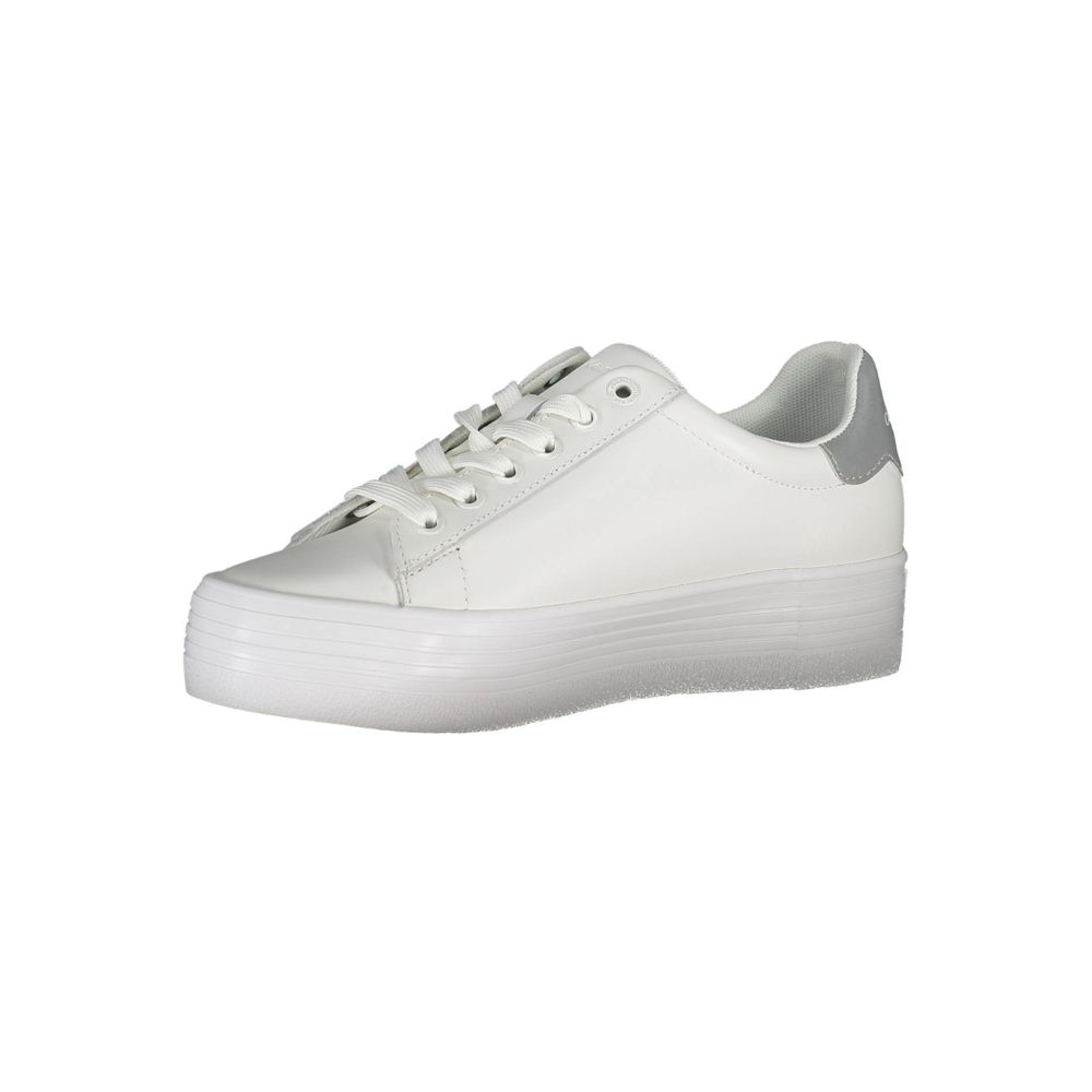 Calvin Klein White Polyester Sneaker sports shoe with laces, contrasting details, 100% recycled polyester, printed logo.