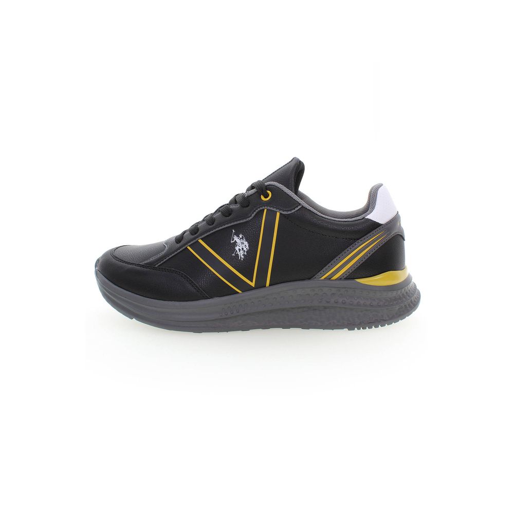 U.S. POLO ASSN. Black Polyester Sneaker sports shoe with contrasting details and logo on the side, stylish design for athletic wear.
