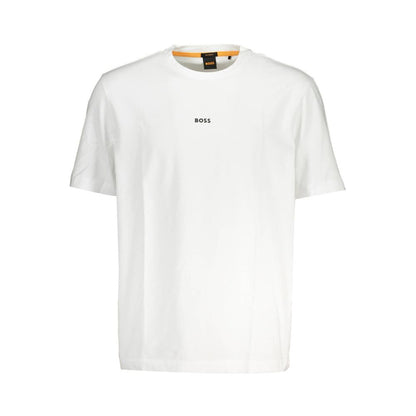 Hugo Boss White Cotton T-Shirt, relaxed fit, short sleeve crew neck with logo, organic cotton