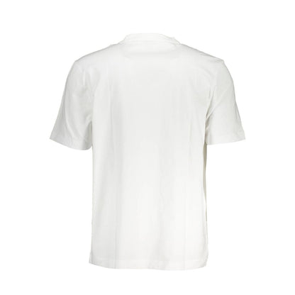 Alt Tag: Hugo Boss White Cotton T-Shirt, short sleeve, relaxed fit, crew neck, organic material, logo application, back view