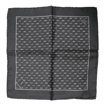 Dolce & Gabbana Black Fish Print Silk Square Men Foulard Scarf