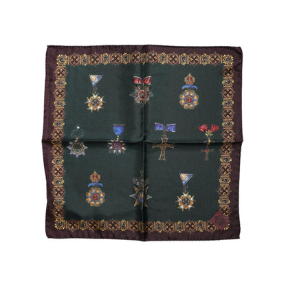 Dolce & Gabbana Green Medals Silk Square Foulard Scarf
