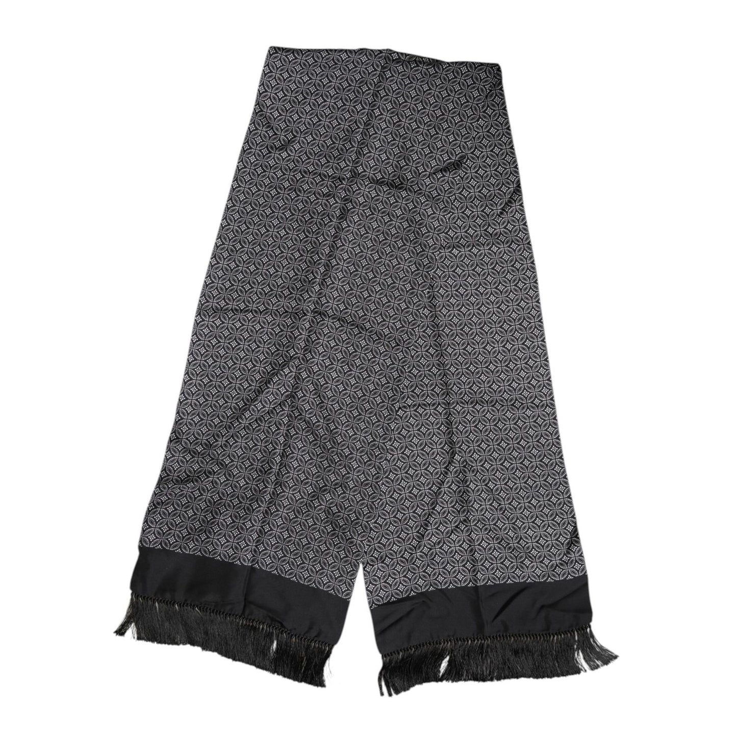 Dolce & Gabbana Black Patterned Fringes Men Foulard Scarf