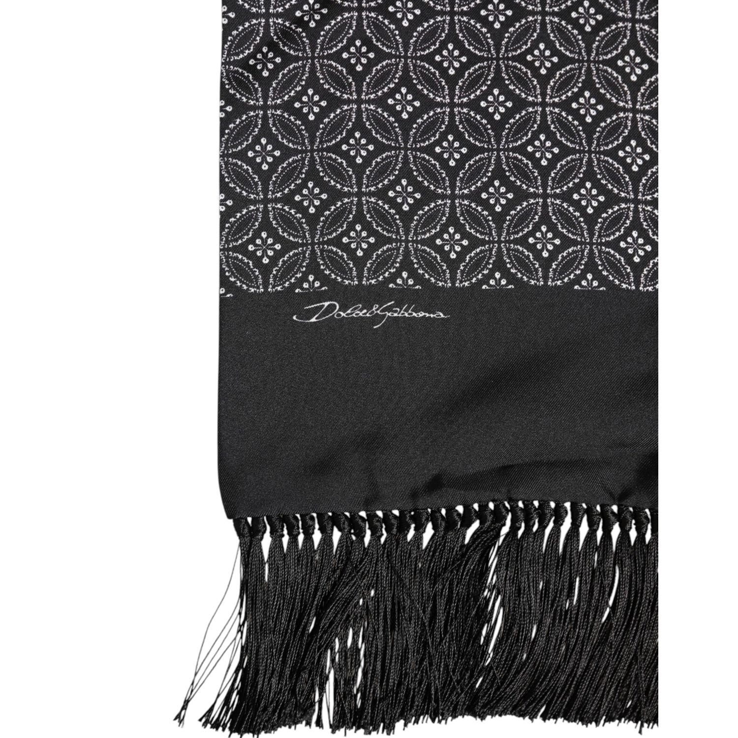 Dolce & Gabbana Black Patterned Fringes Men Foulard Scarf