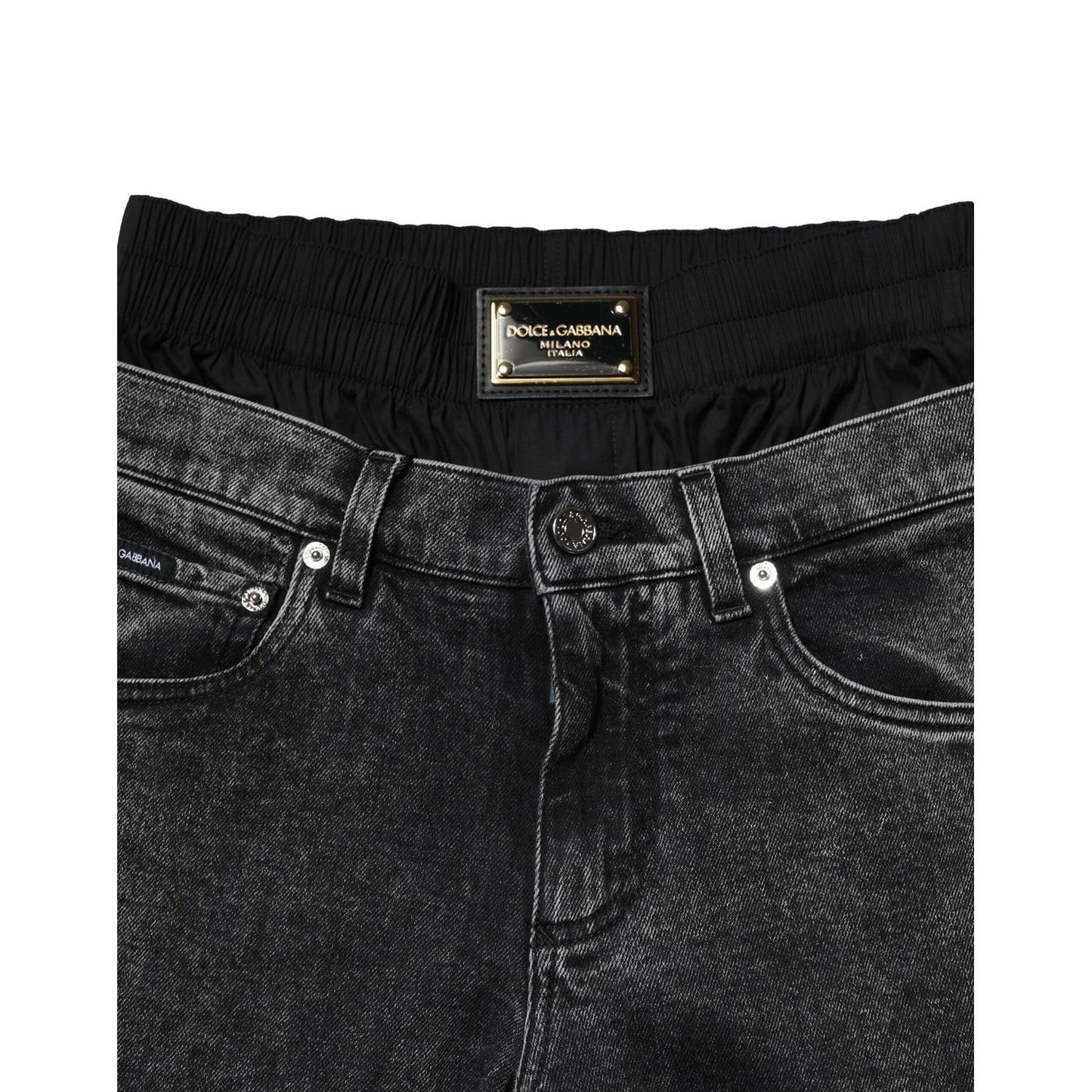 Dolce & Gabbana Black Washed Double Waistband Denim Jeans