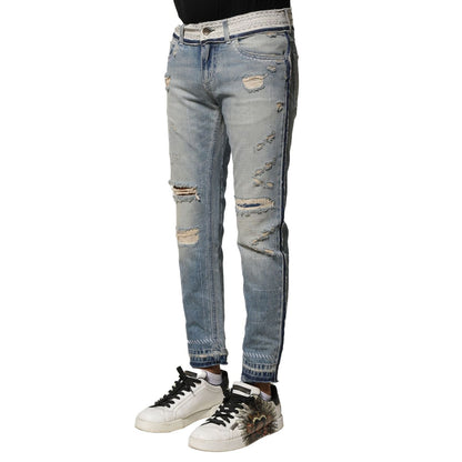 Dolce & Gabbana Light Blue Tattered Straight Men Denim Jeans
