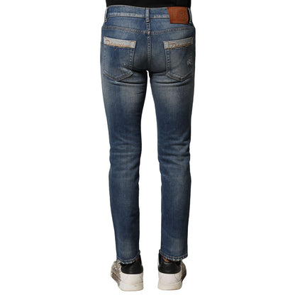 Dolce & Gabbana Blue Washed Cotton Slim Fit Men Denim Jeans