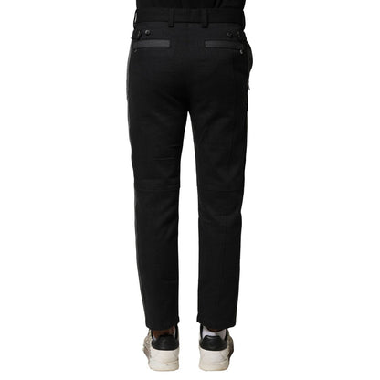 Dolce & Gabbana Black Gray Cotton Tapered Men Pants