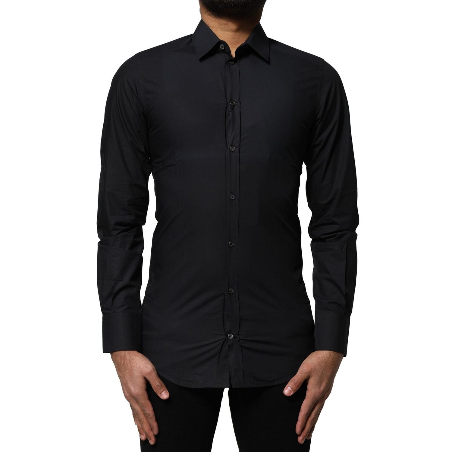 Dolce & Gabbana Black Cotton GOLD Long Sleeves Dress Shirt