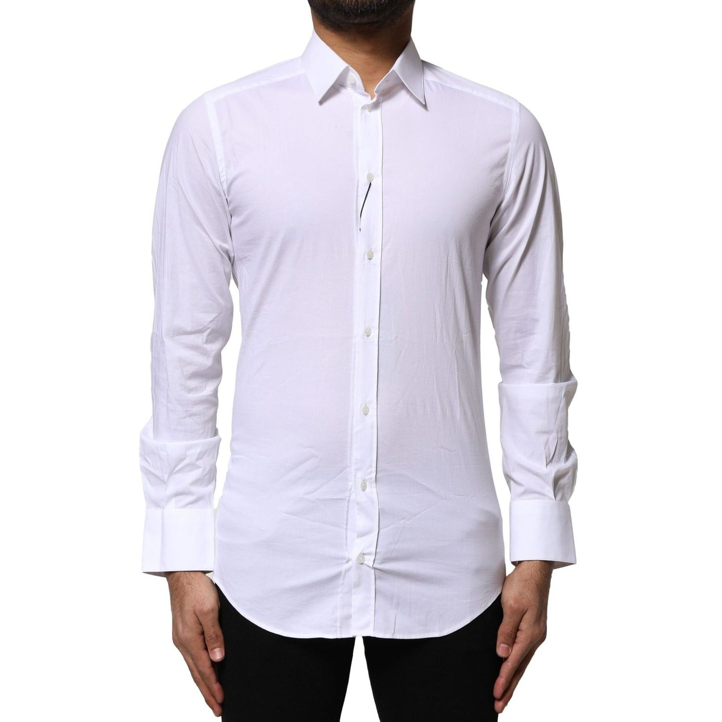 Dolce & Gabbana White Cotton GOLD Long Sleeves Dress Shirt