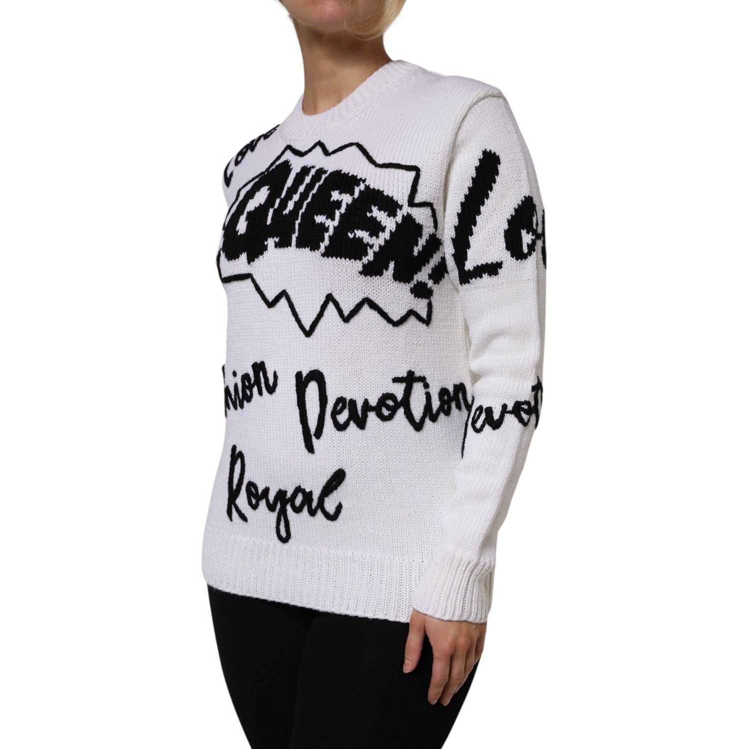 Dolce & Gabbana White Wool Knit Crew Neck Pullover Sweater