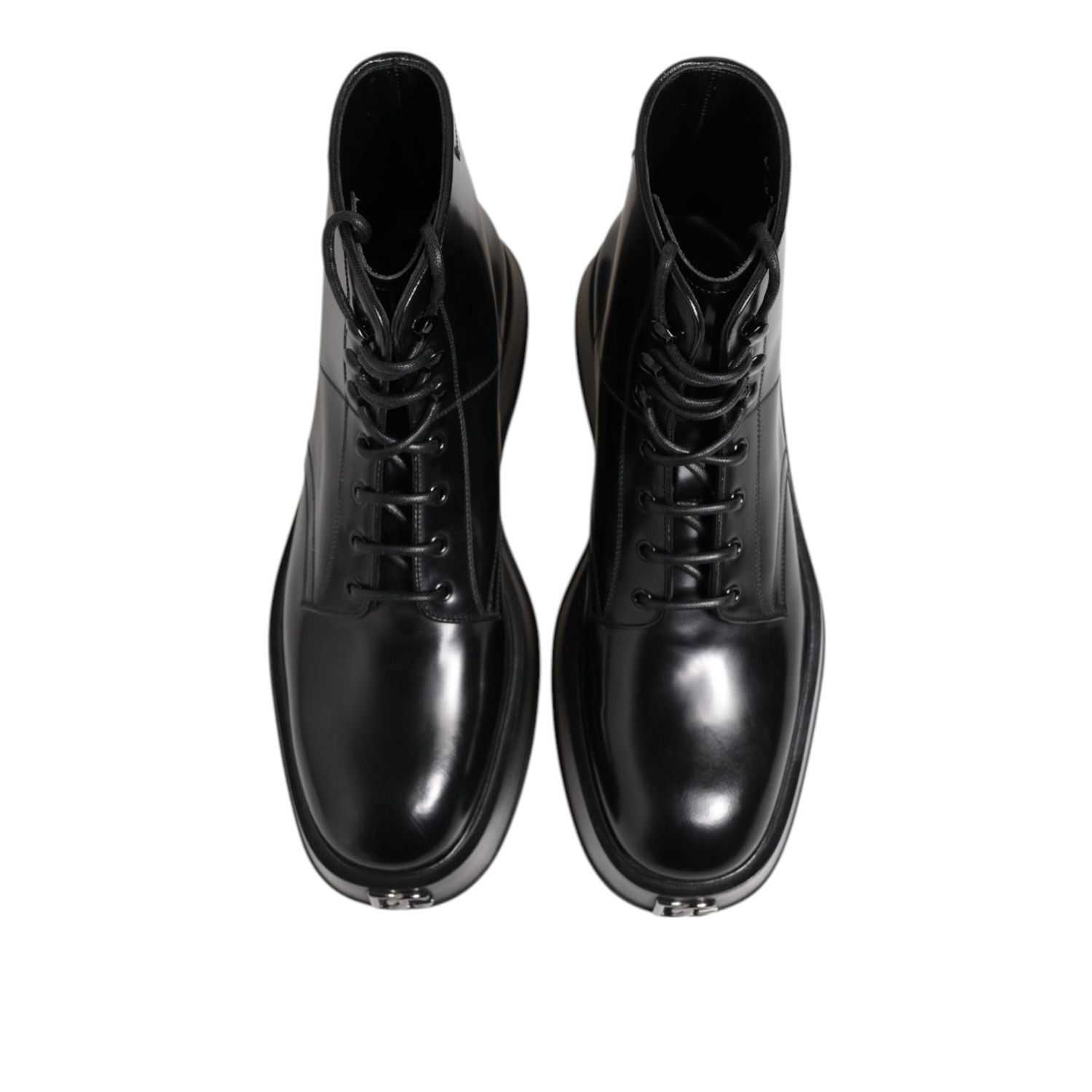 Dolce & Gabbana Black Leather Logo Ankle Boots Lace Up Shoes