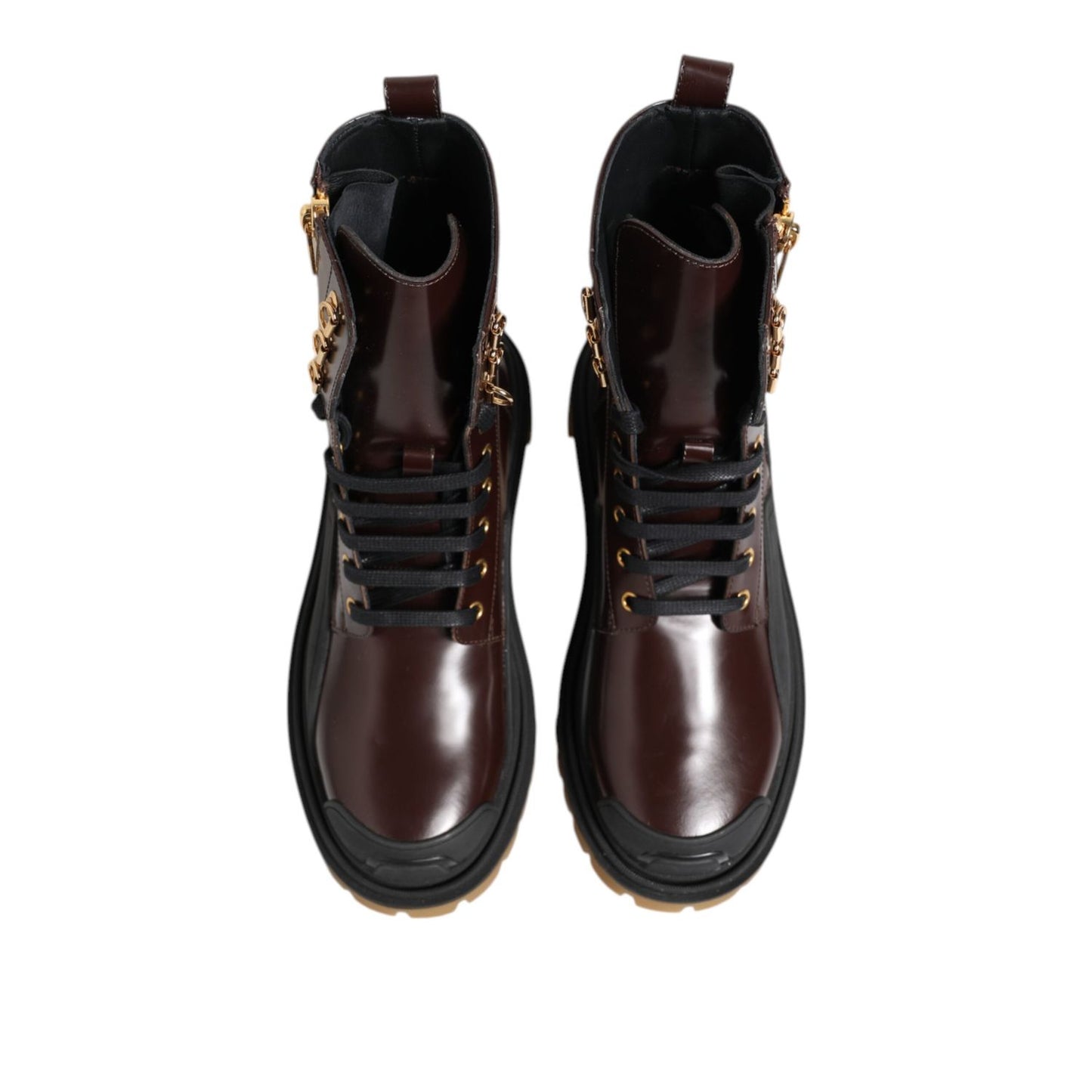 Dolce & Gabbana Brown Black Leather Boots Zipper Lace Up Shoes