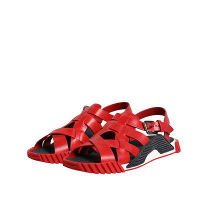 Dolce & Gabbana Red Black Leather Ankle Strap Sandals Shoes