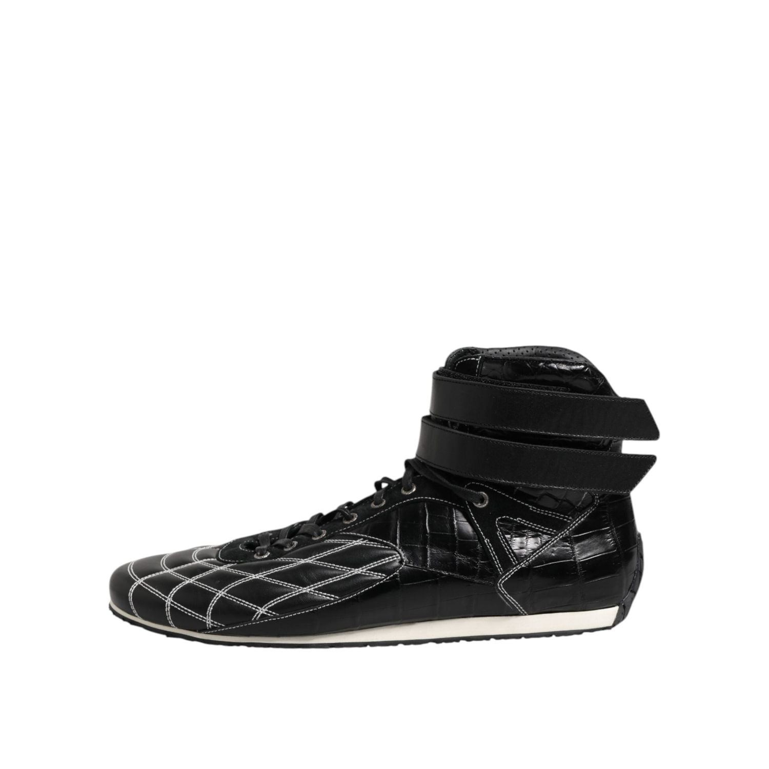 Dolce & Gabbana Black Quilted Leather Lace Up Sneakers Shoes