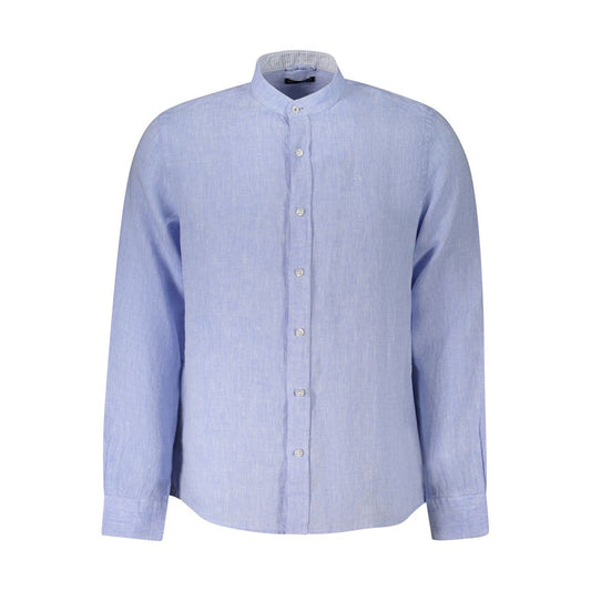 North Sails Blue Linen Shirt with Korean collar and 1 button cuffs, long sleeves, ocean positive