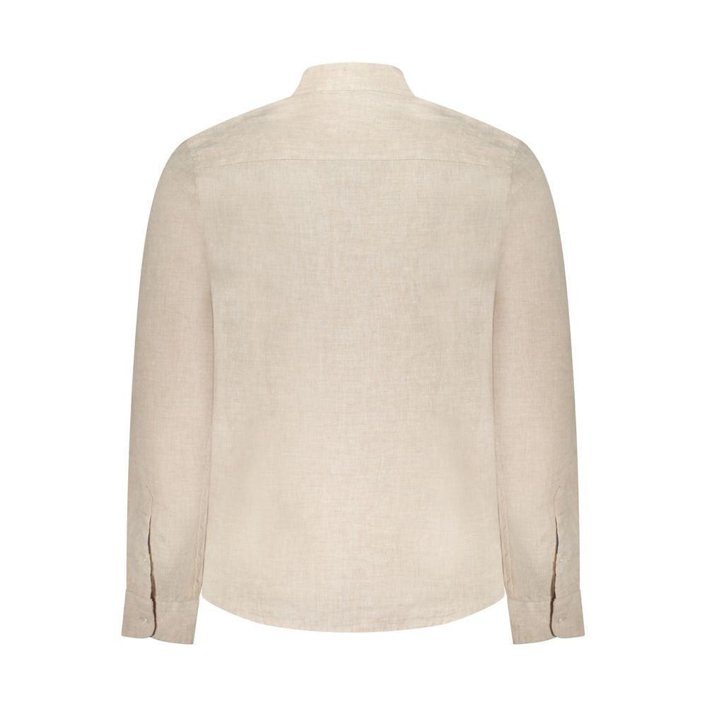 Back view of North Sails Beige Linen Shirt with Korean collar and button cuffs, showcasing Ocean Positive embroidery.