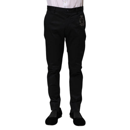 Dolce & Gabbana Dark Blue Logo Cotton Dress Pants