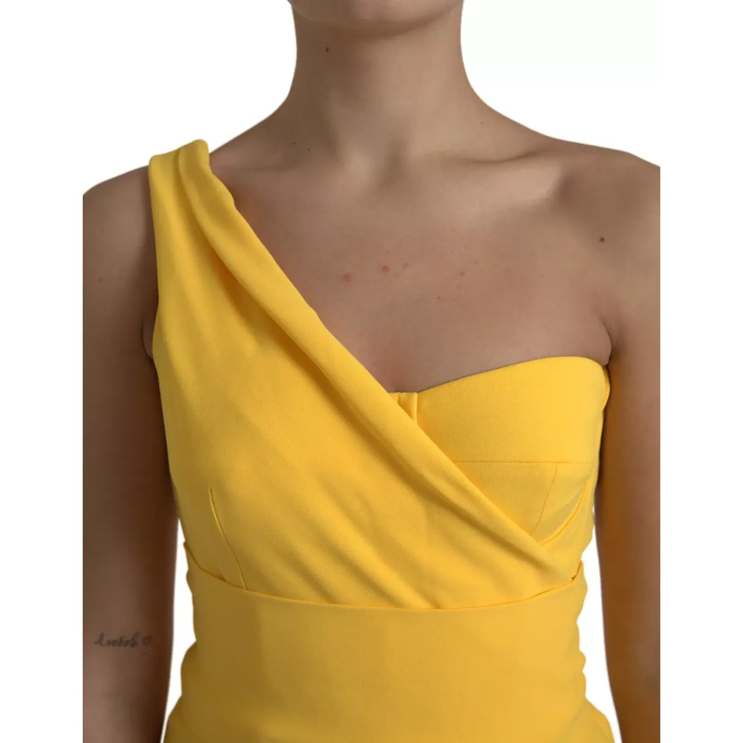 Dolce & Gabbana Yellow One Shoulder Slit Sheath Midi Dress