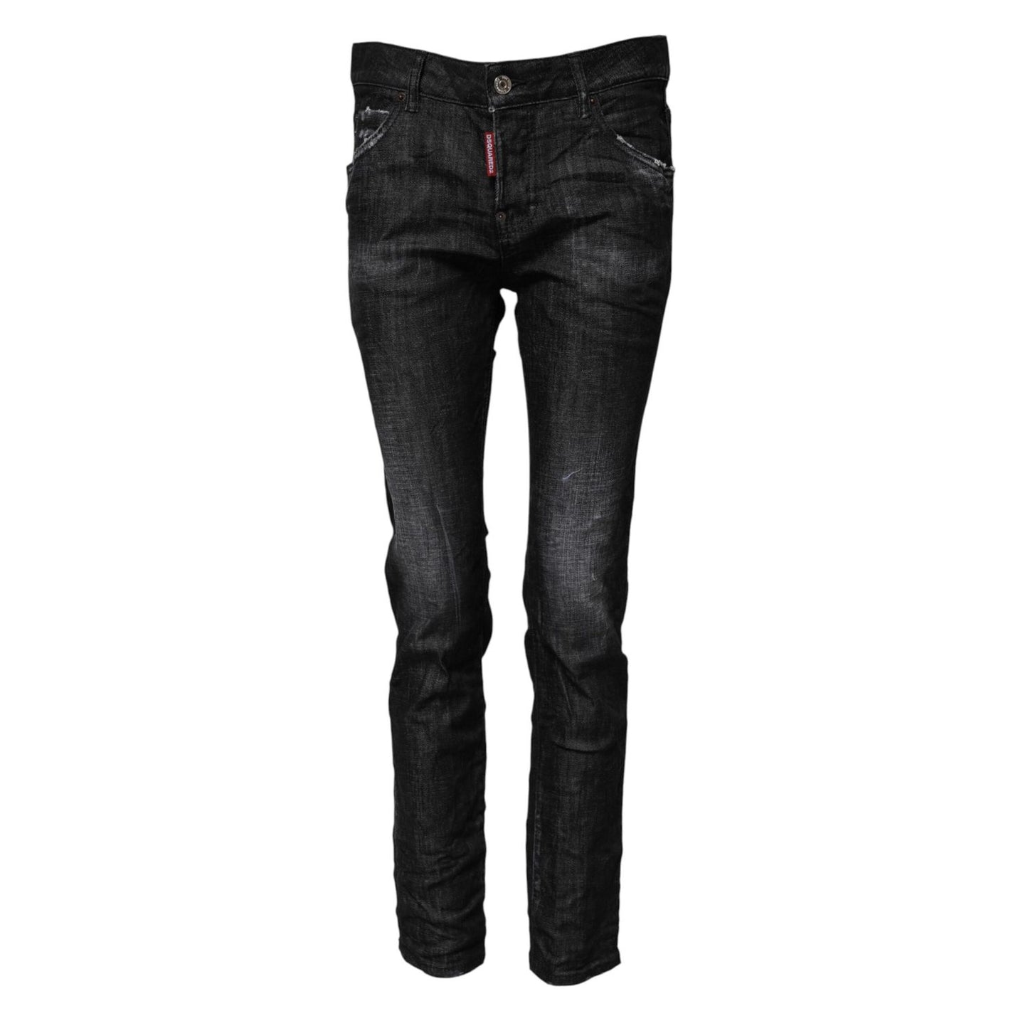 Dsquared² Black Washed Cotton Mid Waist Skinny Jeans