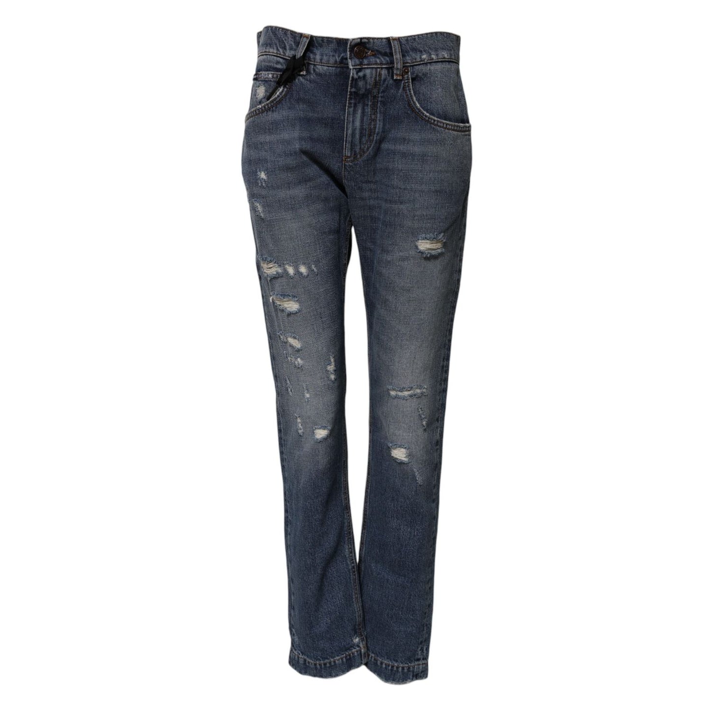 Dolce & Gabbana Blue Cotton Tattered Boyfriend Denim Jeans