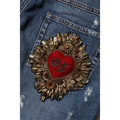 Dolce & Gabbana Blue Cotton Tattered Boyfriend Denim Jeans