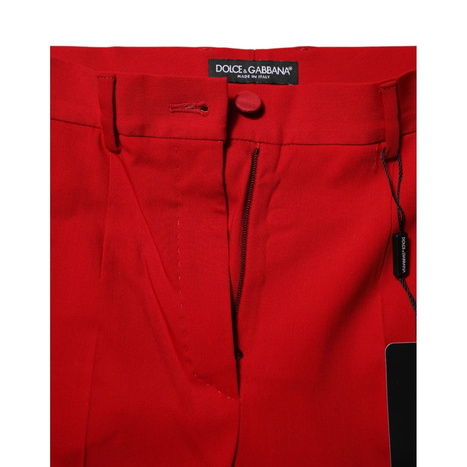 Dolce & Gabbana Red Wool Mid Waisted Tapered Pants
