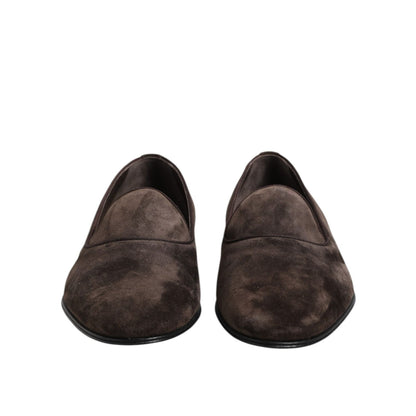Dolce & Gabbana Brown Velvet Leather Slip On Loafers Shoes