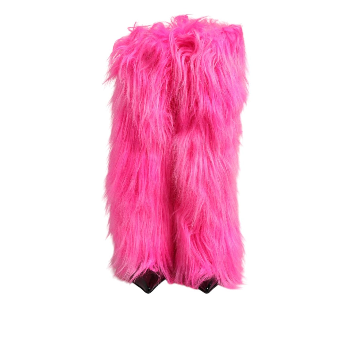 Dolce & Gabbana Pink Faux Fur Leather High Heels Boots Shoes