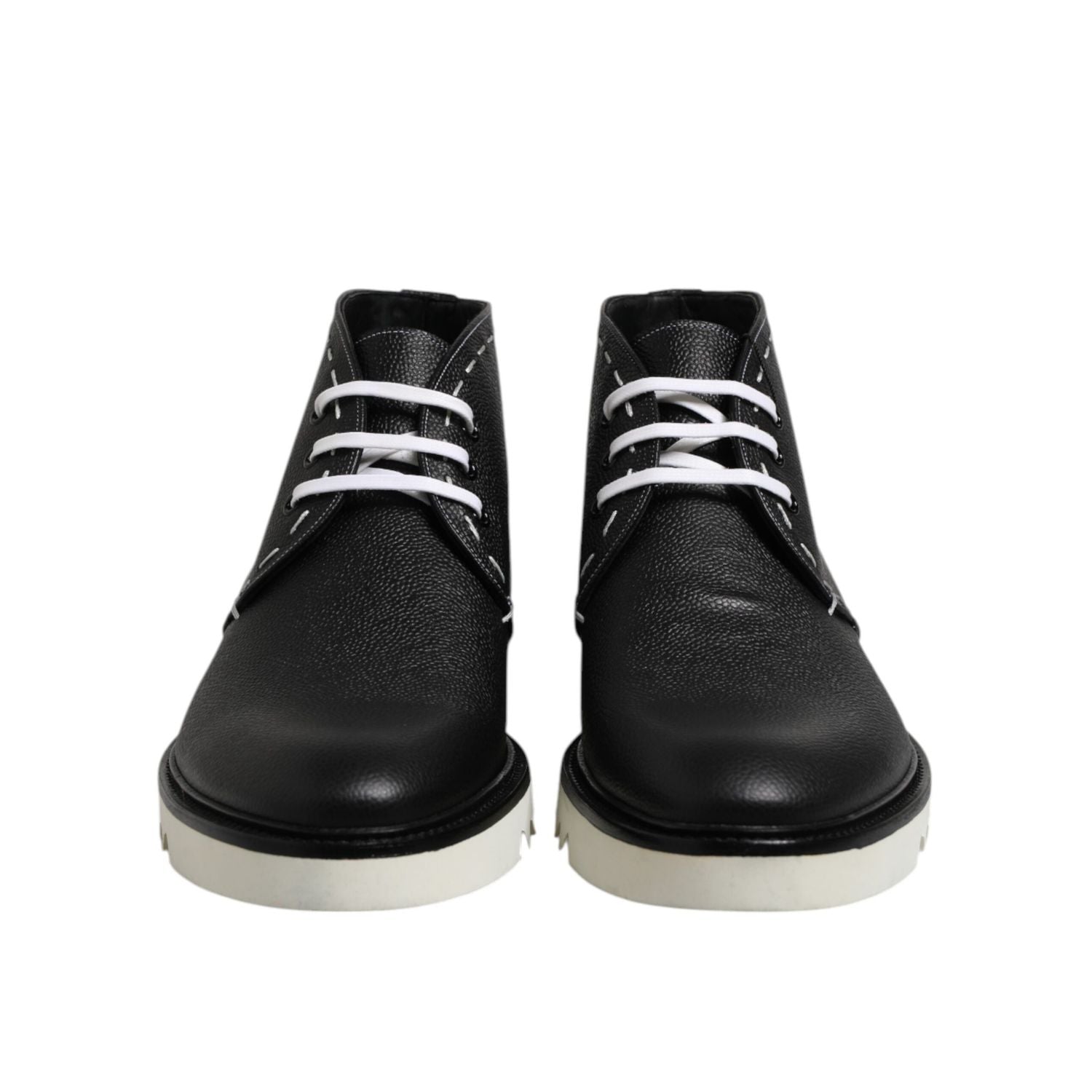 Dolce & Gabbana Black White Leather Ankle Boots Shoes