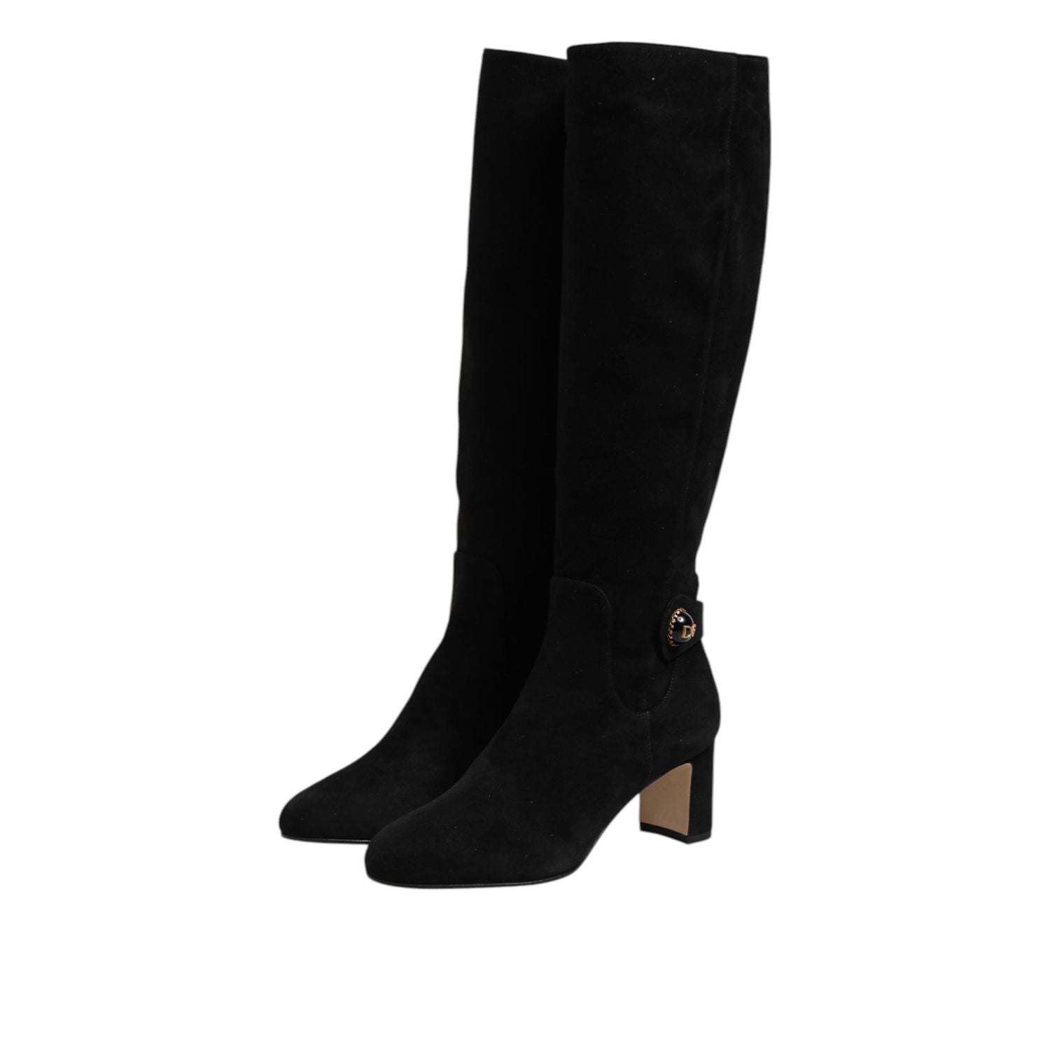 Dolce & Gabbana Black Suede Leather Knee High Boots Shoes