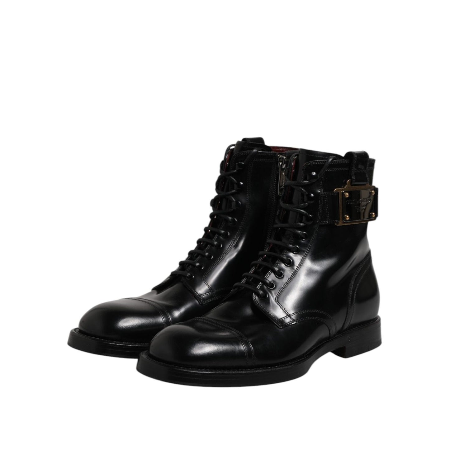 Dolce & Gabbana Black Leather Mid Calf Boots Lace Up Shoes