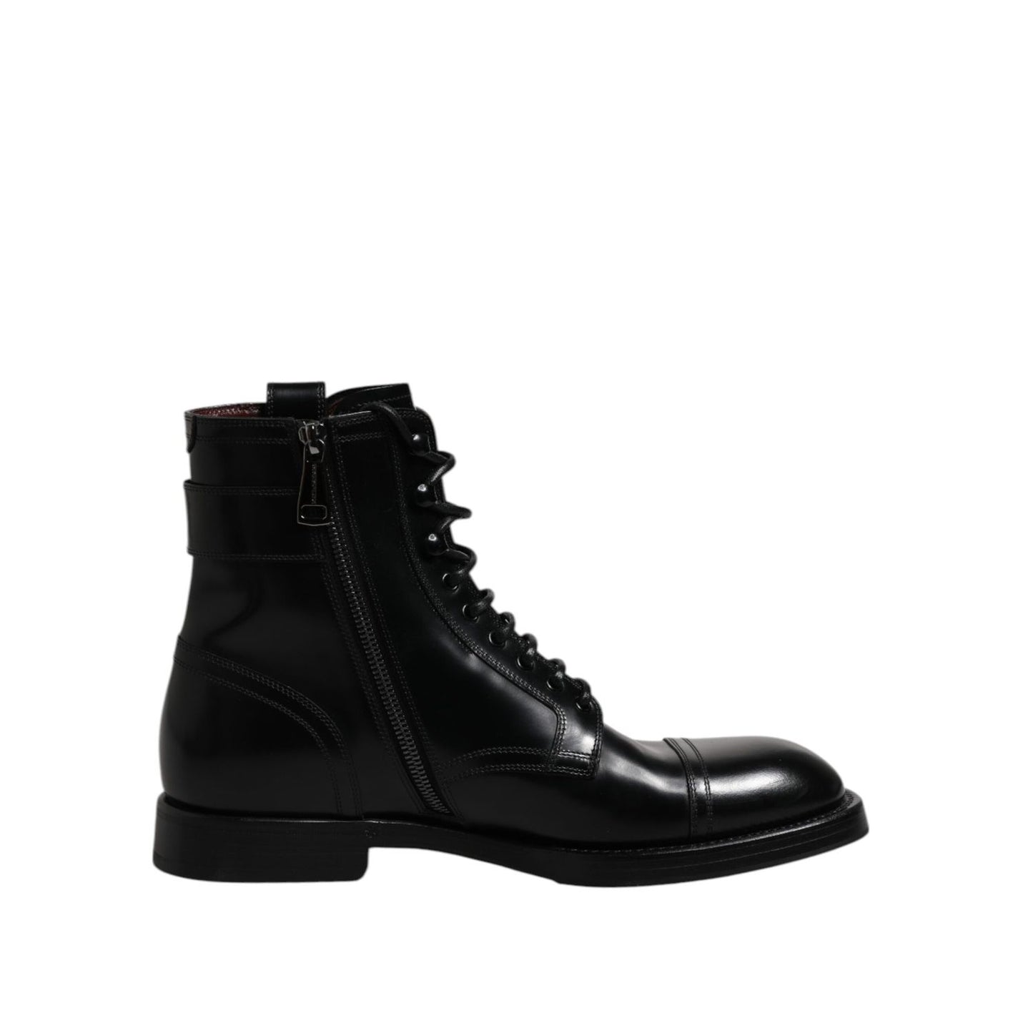Dolce & Gabbana Black Leather Mid Calf Boots Lace Up Shoes