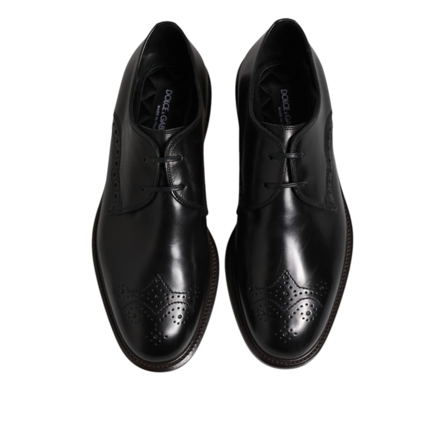 Dolce & Gabbana Black Leather Derby Wingtip Formal Shoes