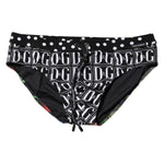 Dolce & Gabbana Black Floral Logo Beachwear Men Brief Swimwear