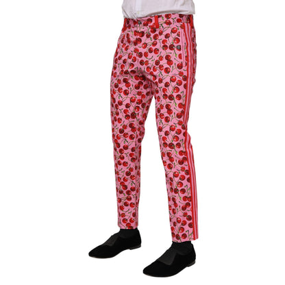 Dolce & Gabbana Pink Cherry Print Cotton Dress Pants