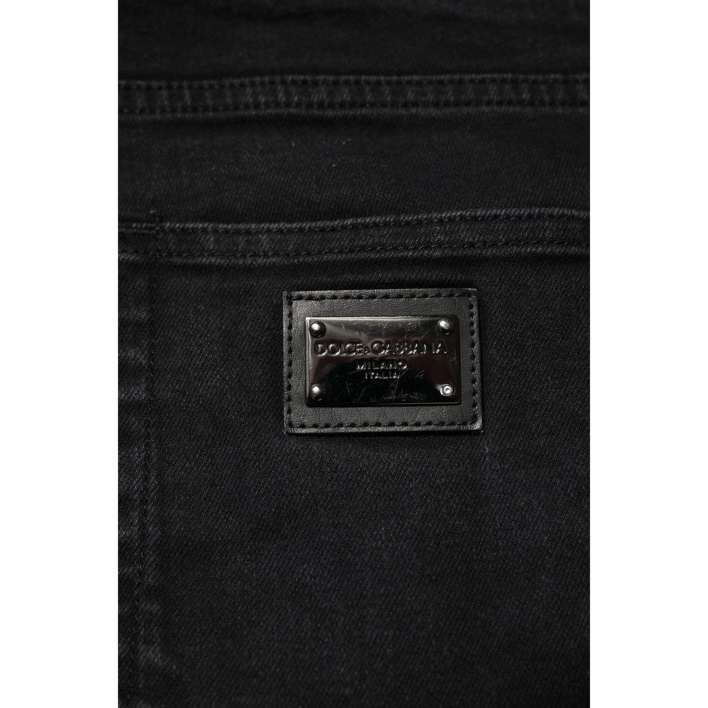 Dolce & Gabbana Black Cotton Logo Plaque Slim Fit Denim Jeans