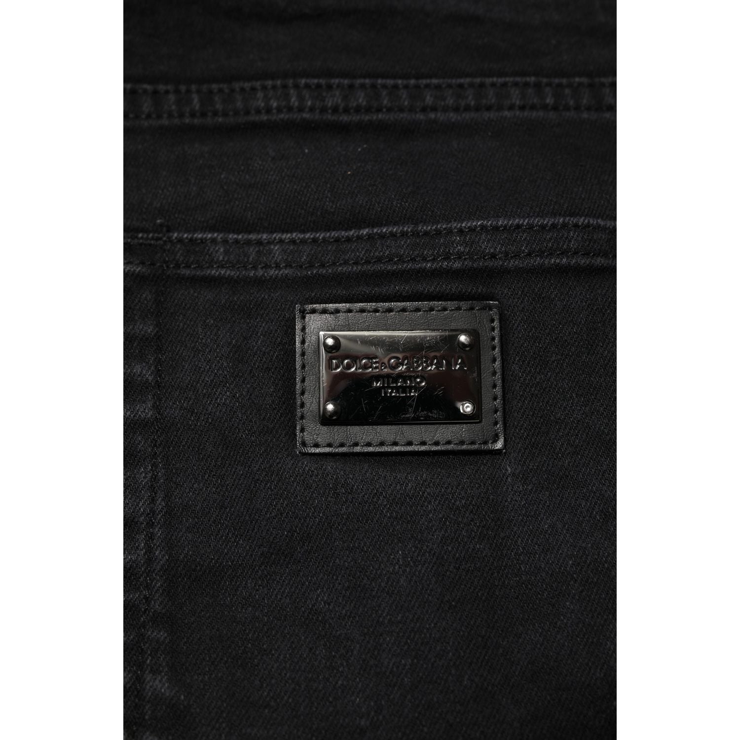 Dolce & Gabbana Black Cotton Logo Plaque Slim Fit Denim Jeans