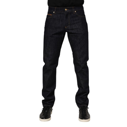 Dolce & Gabbana Dark Blue Cotton Logo Plaque Men Denim Jeans