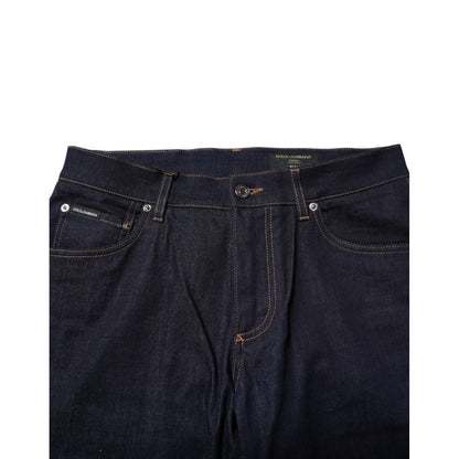 Dolce & Gabbana Dark Blue Cotton Logo Slim Fit Men Denim Jeans