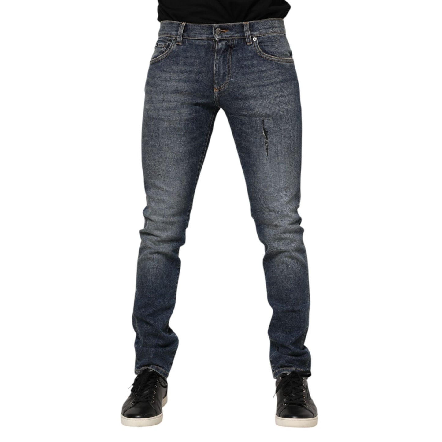 Dolce & Gabbana Blue Washed Skinny Logo Plaque Men Denim Jeans