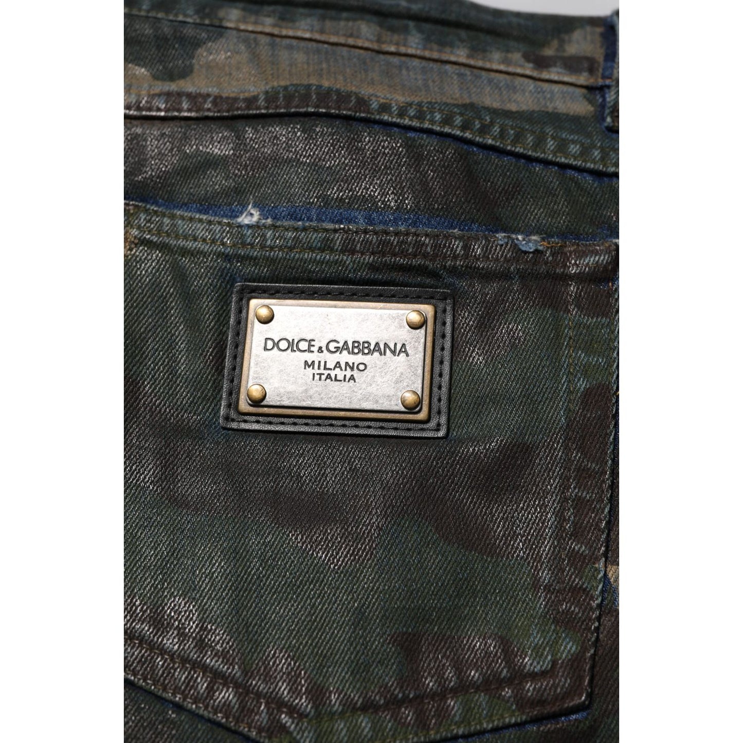 Dolce & Gabbana Blue Cotton Camouflage Denim Jeans