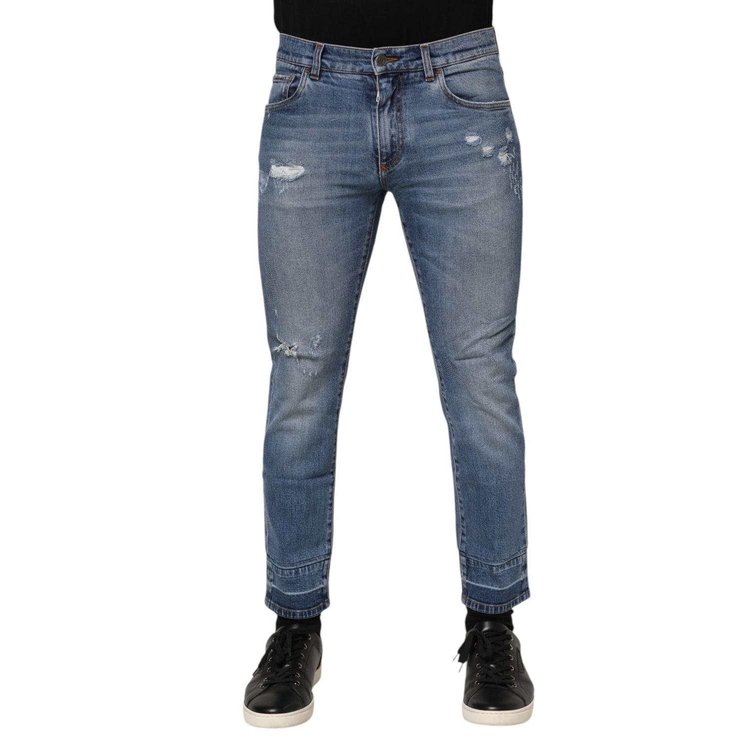 Dolce & Gabbana Blue Cotton Logo Plaque COMFORT Denim Jeans