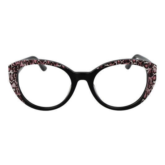 Stylish Guess Black Women Glasses Frame with leopard print accents and full-rim acetate design, featuring demo lenses.