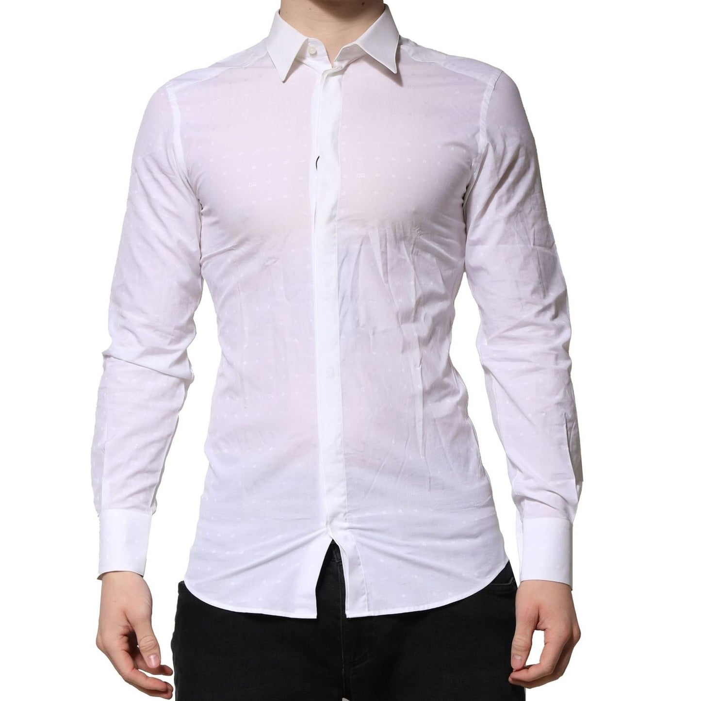 Dolce & Gabbana White Cotton GOLD Dress Formal Shirt