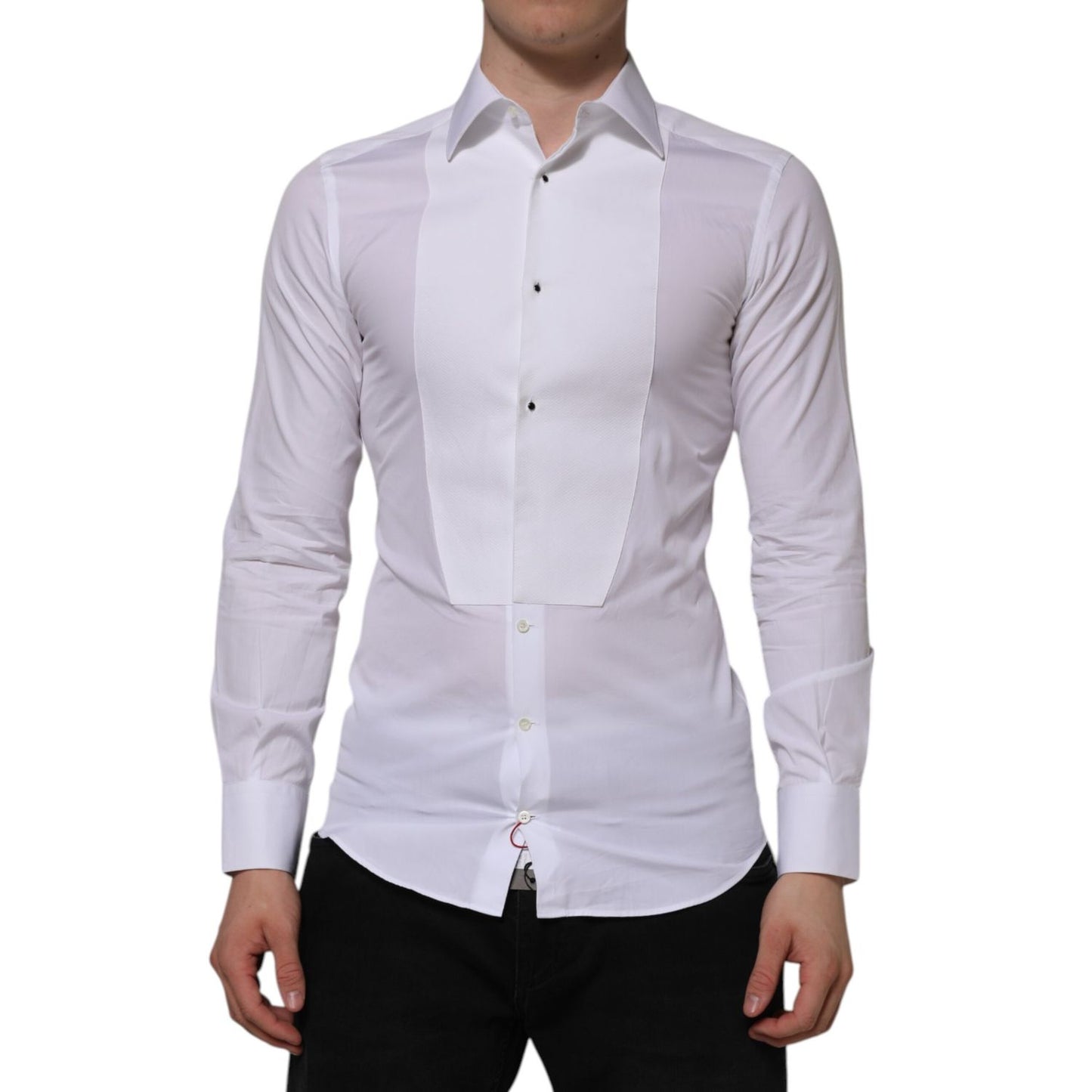 Dolce & Gabbana White Bib Cotton Poplin GOLD Formal Shirt